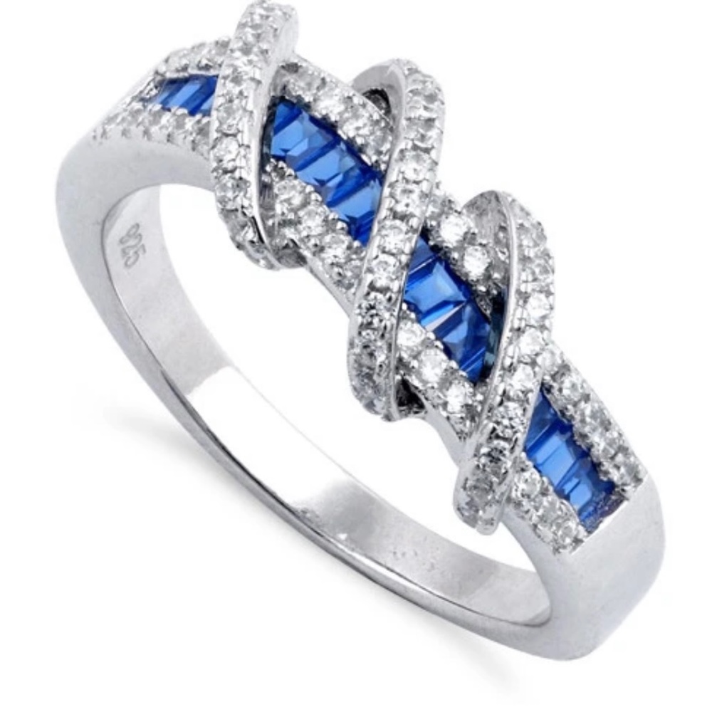 Exotic Twisted Sapphire CZ Ring